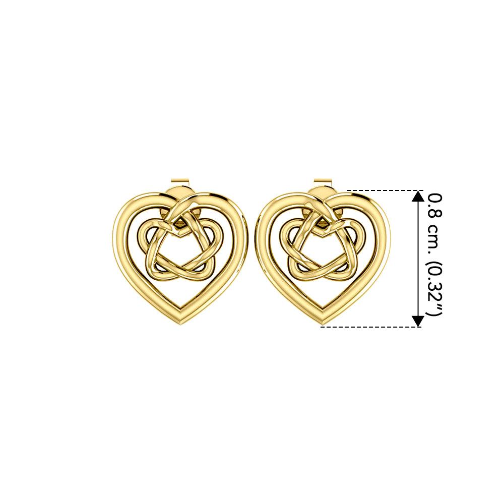 Small Celtic Heart Solid Yellow Gold Post Earrings GER1748