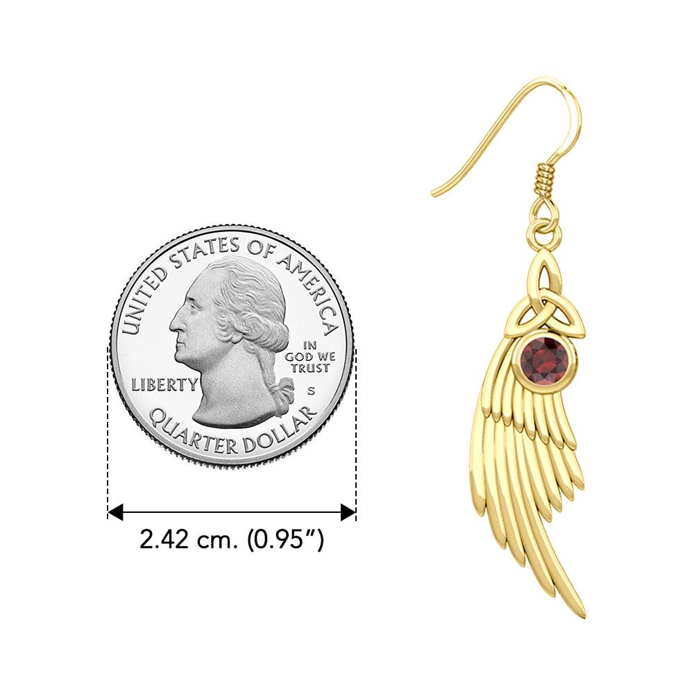 Celtic Trinity Knot Angel Wing Solid Yellow Gold Earrings with Round Gemstone GER1926