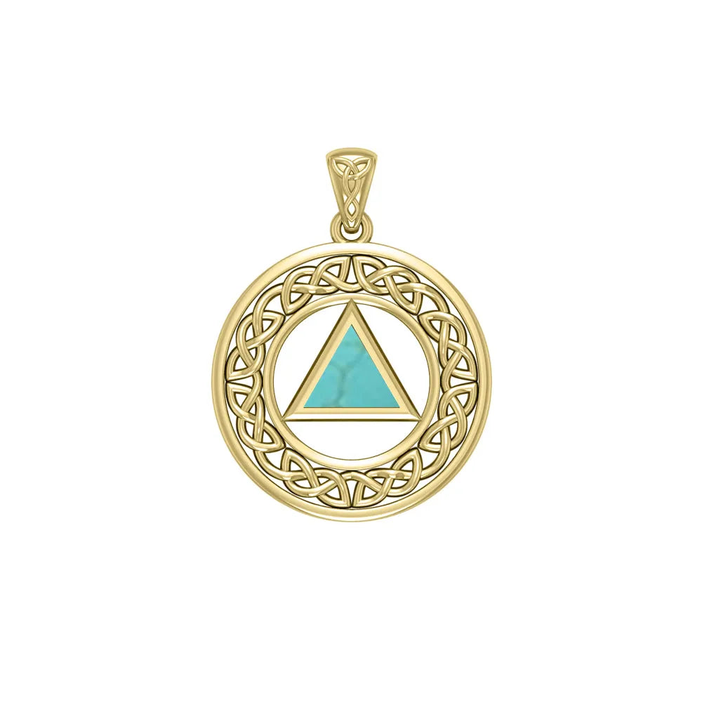 AA Recovery with Celtic Boarder 14K Yellow Gold Pendant GPD3938