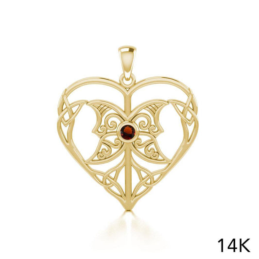 Celtic Triple Goddess Love Peace Solid Gold Pendant with Gemstone GPD5105