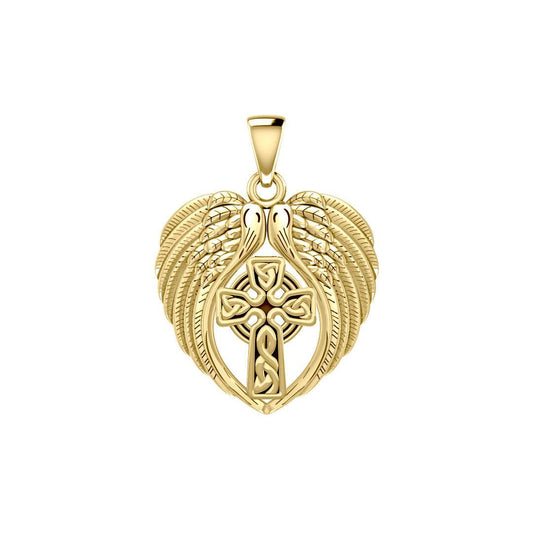 Feel the Tranquil in Angels Wings Solid Gold Pendant with Celtic Cross GPD5480