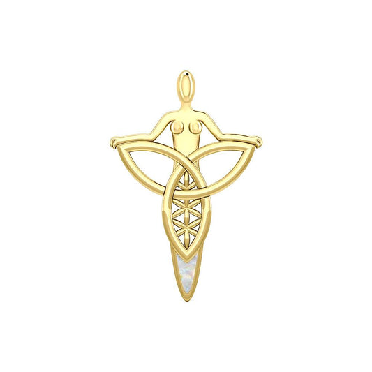 Celtic Trinity Knot Goddess Solid Yellow Gold Pendant with Inlay GPD5654