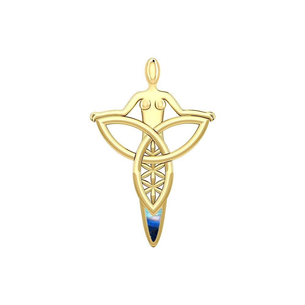 Celtic Trinity Knot Goddess Solid Yellow Gold Pendant with Inlay GPD5654