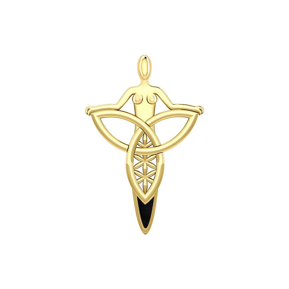 Celtic Trinity Knot Goddess Solid Yellow Gold Pendant with Inlay GPD5654