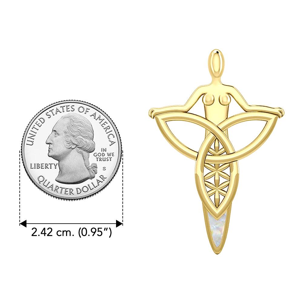Celtic Trinity Knot Goddess Solid Yellow Gold Pendant with Inlay GPD5654