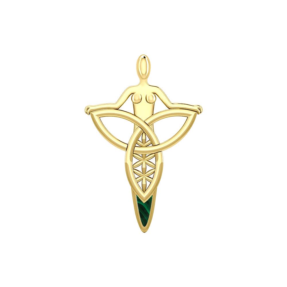 Celtic Trinity Knot Goddess Solid Yellow Gold Pendant with Inlay GPD5654
