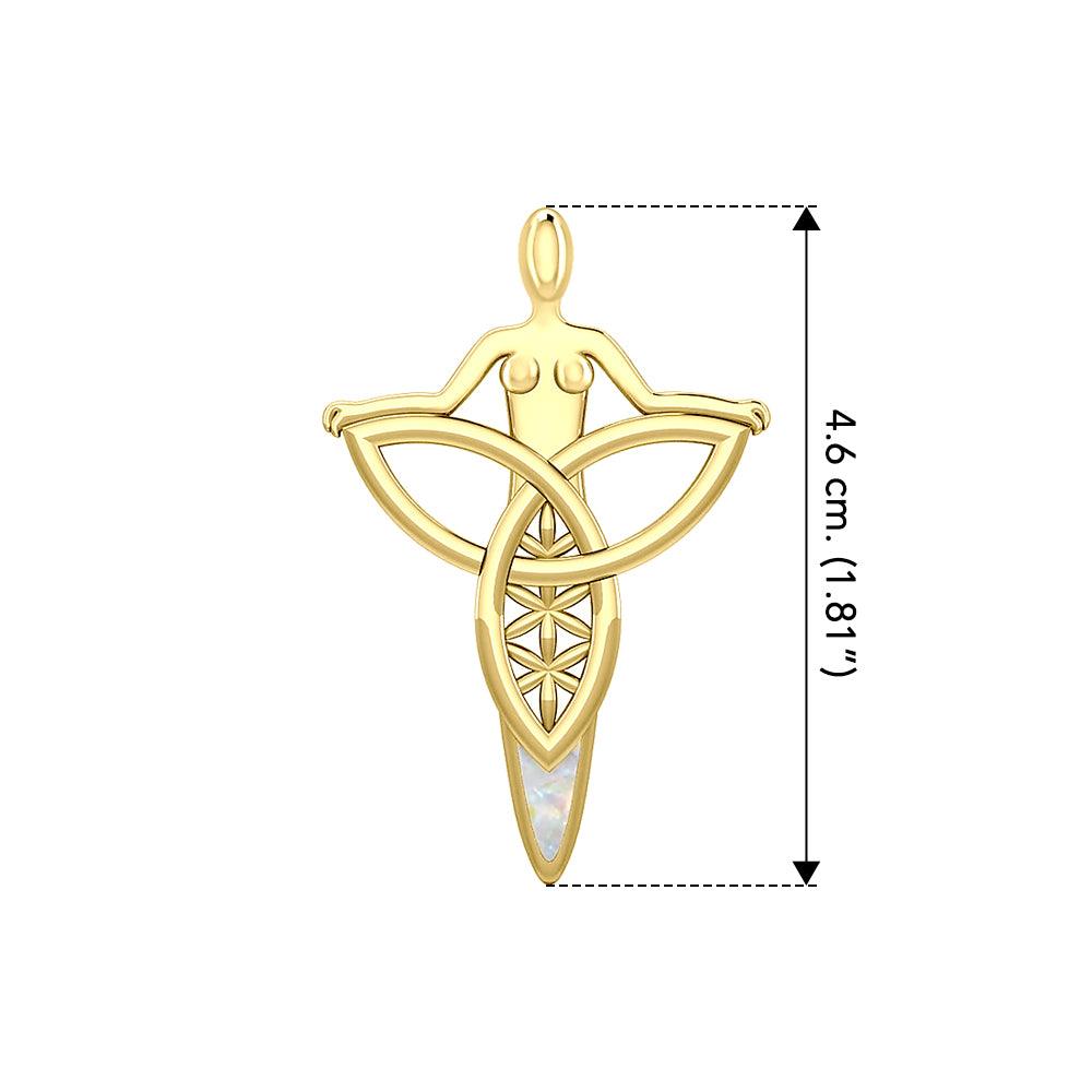 Celtic Trinity Knot Goddess Solid Yellow Gold Pendant with Inlay GPD5654