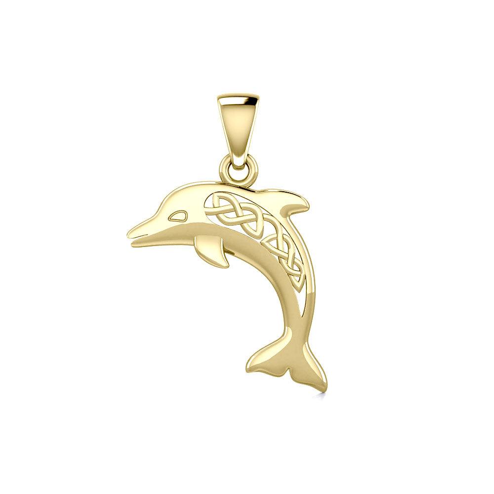 Large Celtic Joyful Dolphin Solid Gold Pendant GPD5698