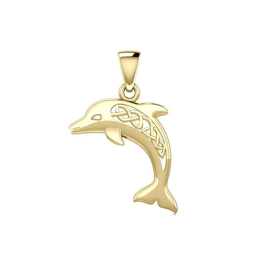 Large Celtic Joyful Dolphin Solid Gold Pendant GPD5698