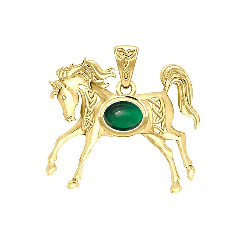 Celtic Running Horse 14K Yellow Gold Pendant with Gem GPD5730