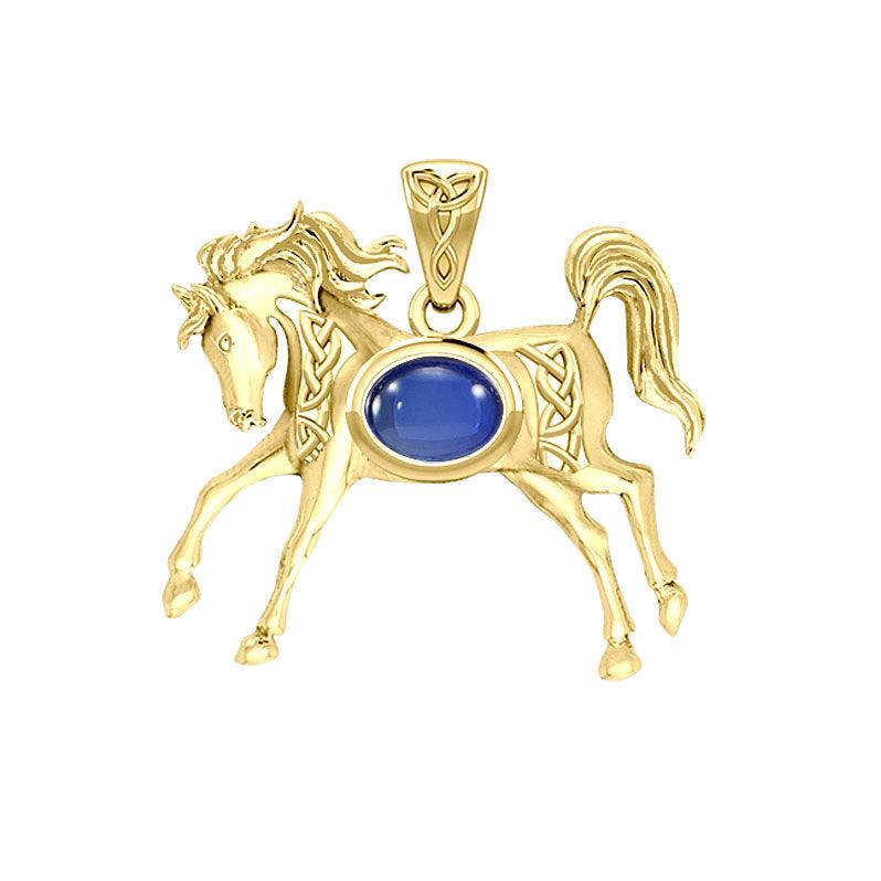 Celtic Running Horse 14K Yellow Gold Pendant with Gem GPD5730