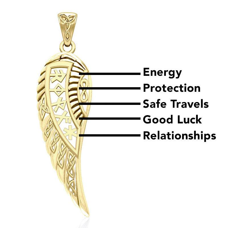 Celtic Angel Wing with Rune Symbols Solid Gold Pendant GPD5736