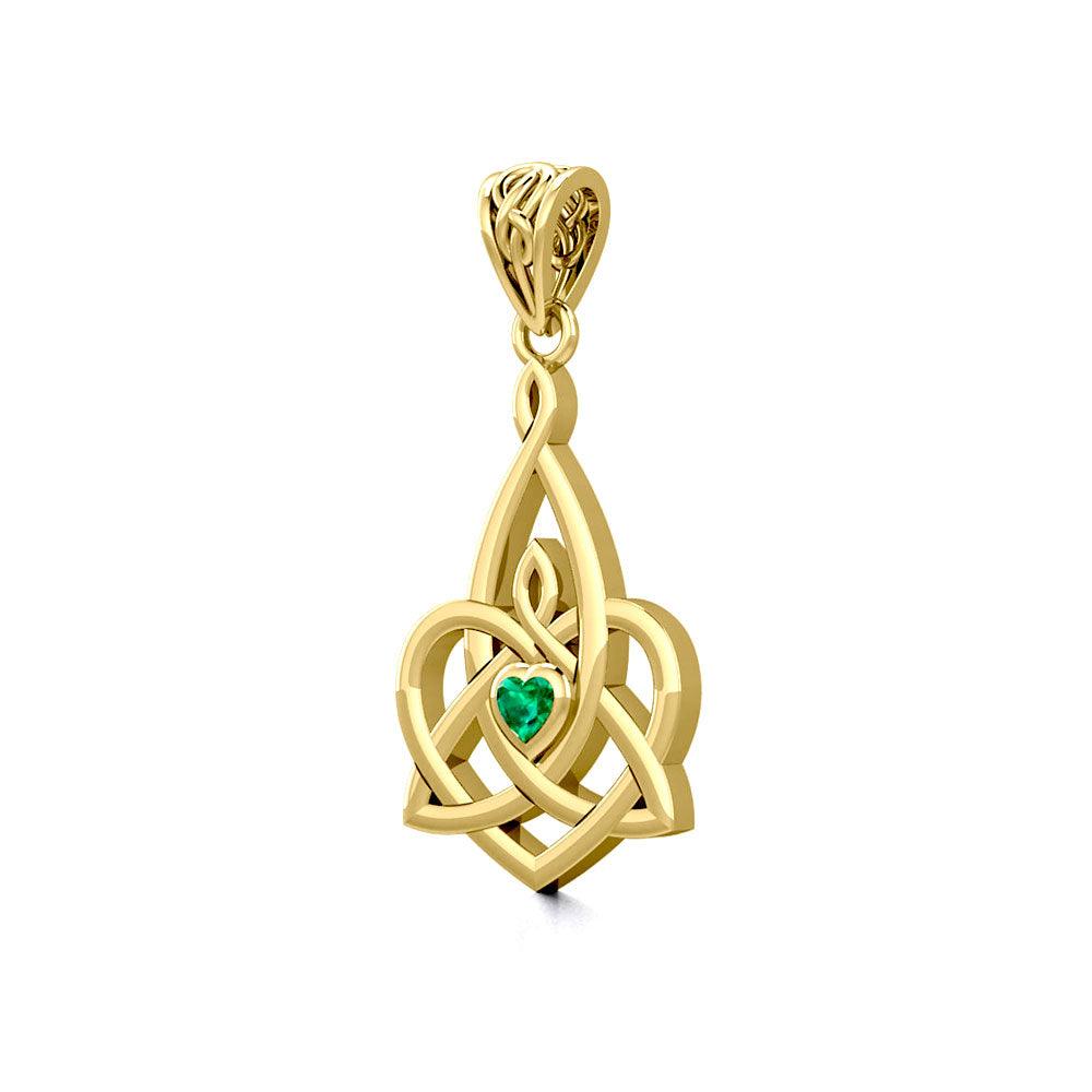 Celtic Motherhood Triquetra or Trinity Heart 14K Solid Gold Pendant With Gem GPD5784