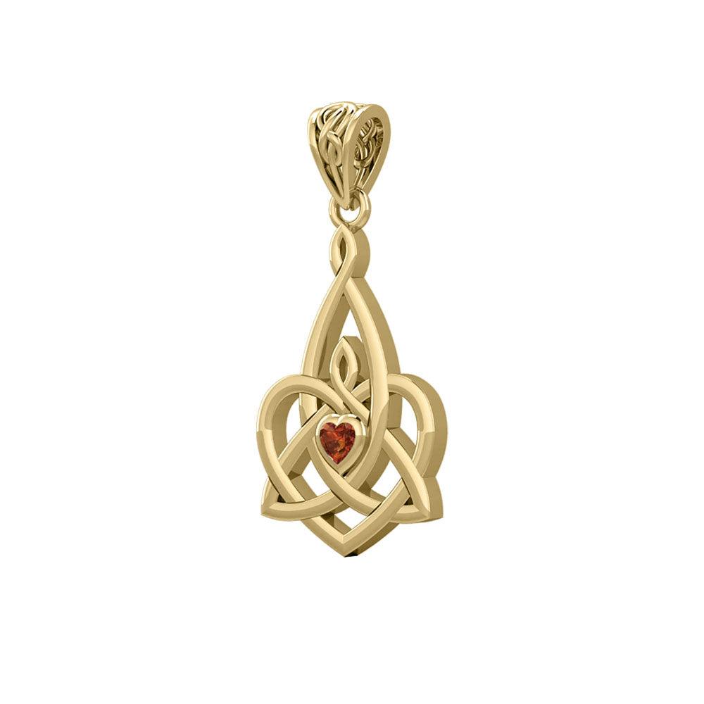Celtic Motherhood Triquetra or Trinity Heart 14K Yellow Gold Pendant With Gem GPD5784