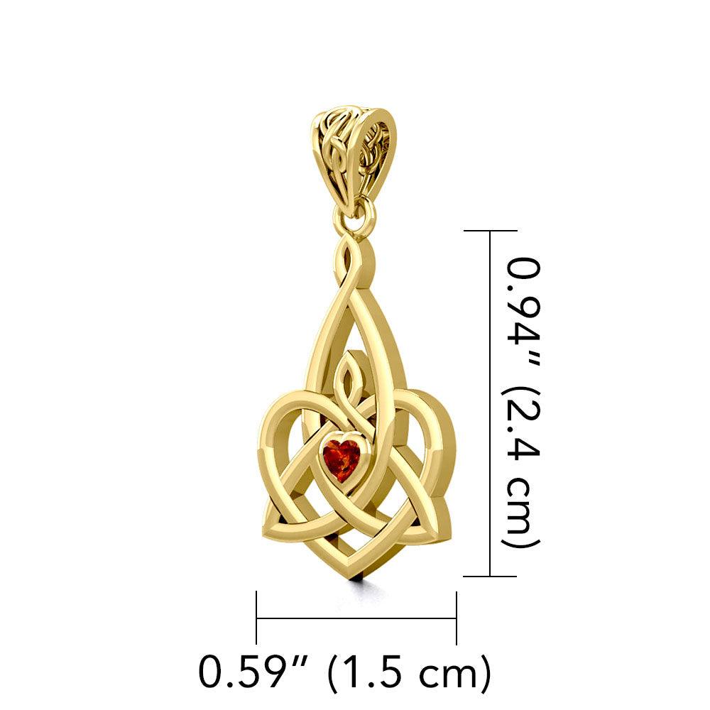 Celtic Motherhood Triquetra or Trinity Heart 14K Solid Gold Pendant With Gem GPD5784