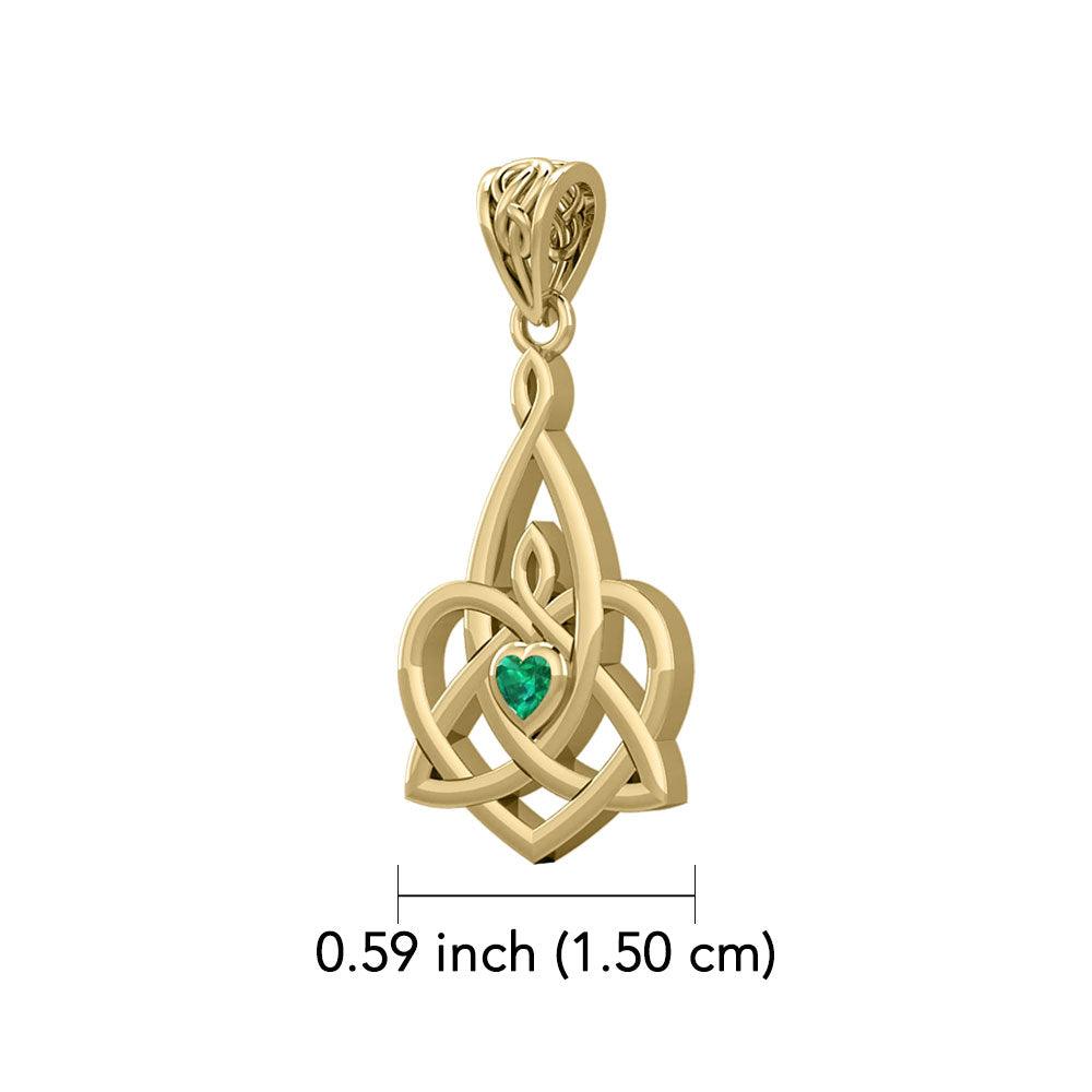 Celtic Motherhood Triquetra or Trinity Heart 14K Yellow Gold Pendant With Gem GPD5784