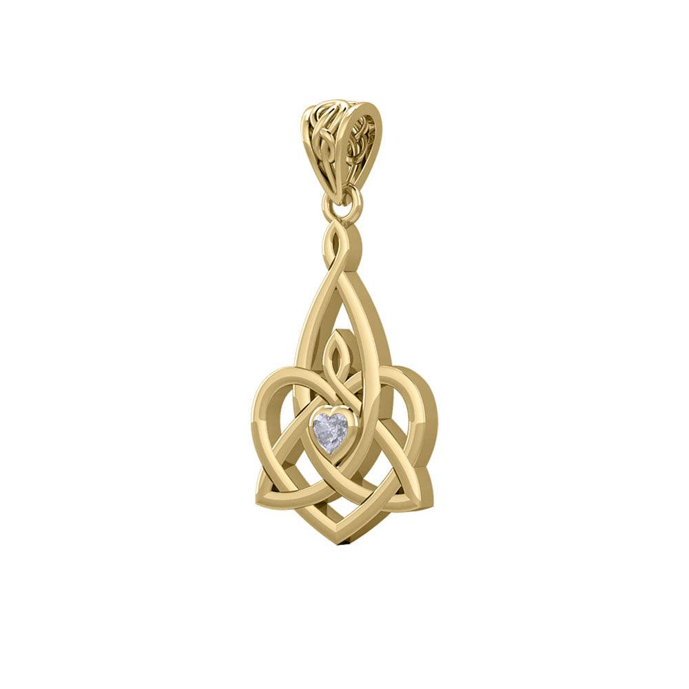 Celtic Motherhood Triquetra or Trinity Heart 14K Yellow Gold Pendant With Gem GPD5784