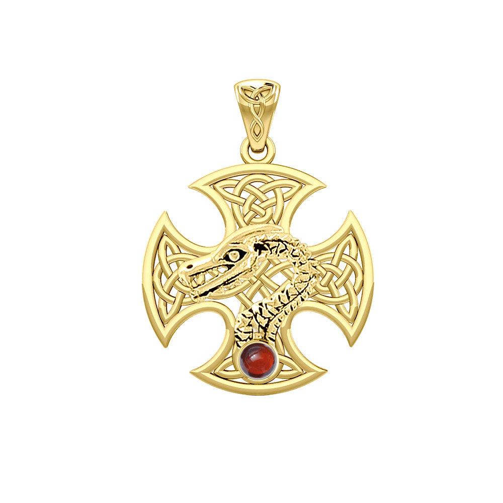 Dragon with Celtic Cross 14K Yellow Gold Pendant GPD5818