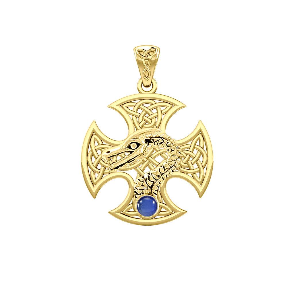 Dragon with Celtic Cross 14K Yellow Gold Pendant GPD5818