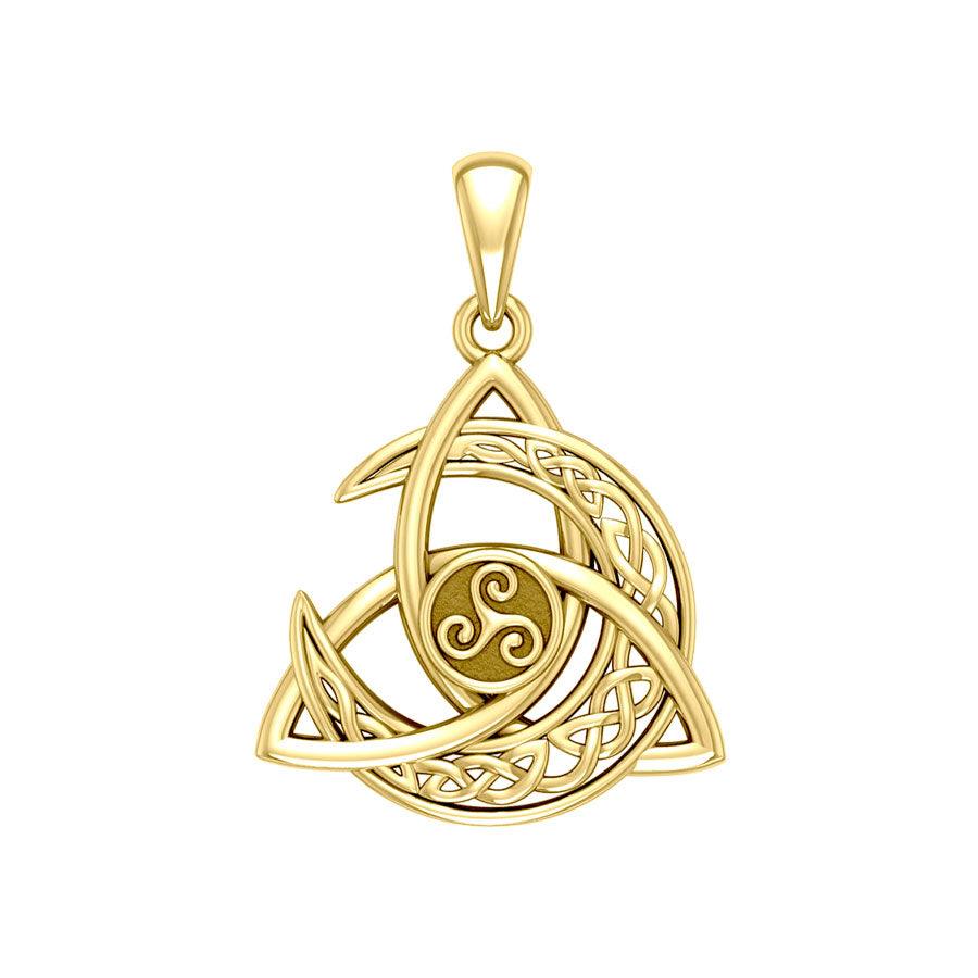 Trinity Knot with Celtic Crescent Moon and Triskele Solid Yellow Gold Pendant GPD5885