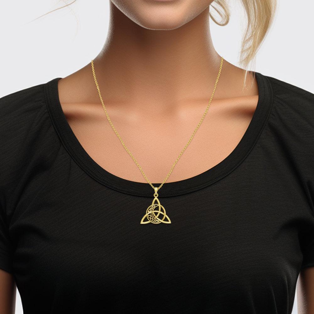 Triquetra and Celtic Crescent Moon Solid Yellow Gold Pendant GPD5887