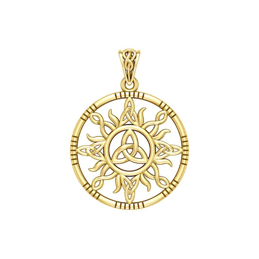 The Sun and Celtic Trinity Knot Solid Yellow Gold Pendant GPD5924