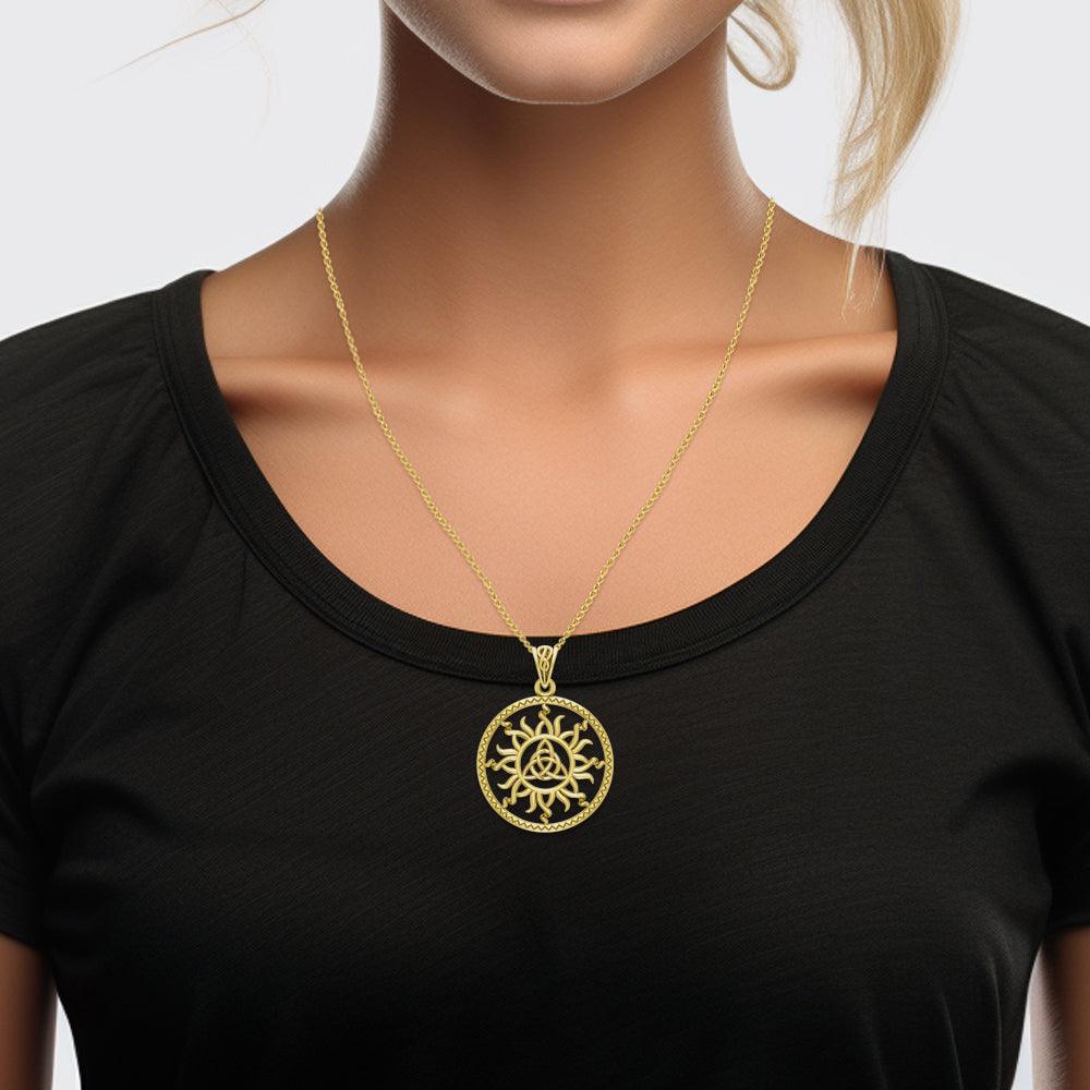 The Sun and Celtic Triquetra Solid Yellow Gold Pendant GPD5928