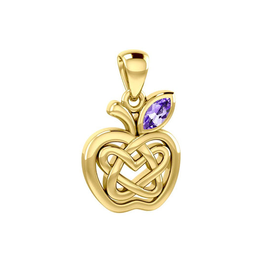 Celtic Spiritual Fruit Apple with Double Heart Solid Yellow Gold Pendant with Gemstone GPD5987