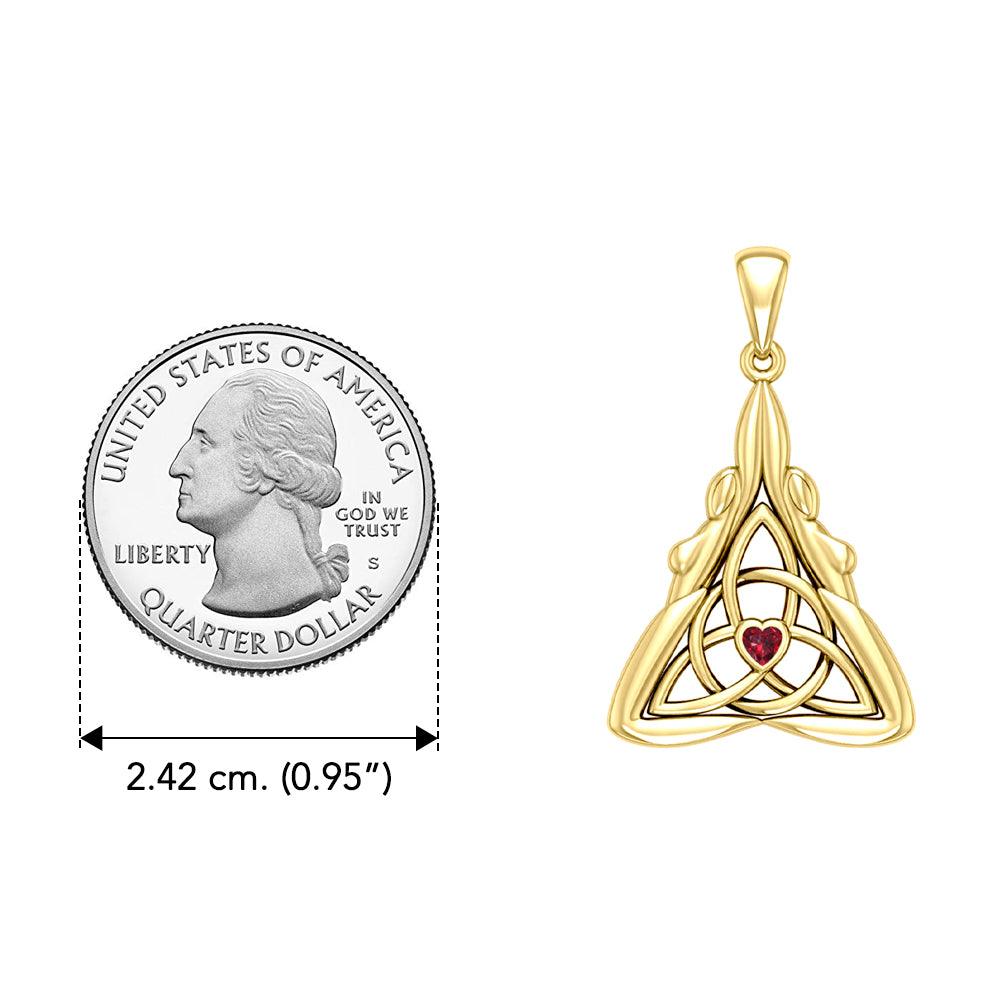 Double Goddess with Celtic Triquetra Solid Yellow Gold Pendant with Gemstone GPD5989