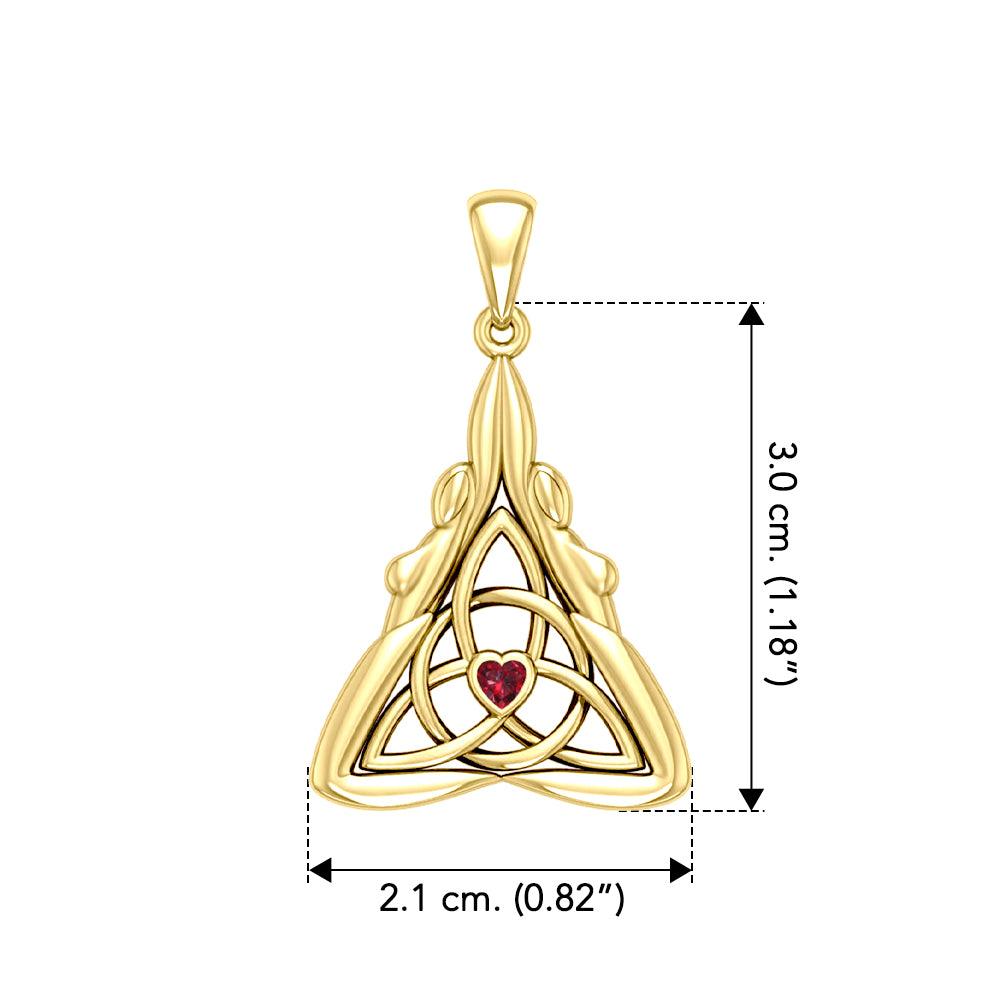 Double Goddess with Celtic Triquetra Solid Yellow Gold Pendant with Gemstone GPD5989