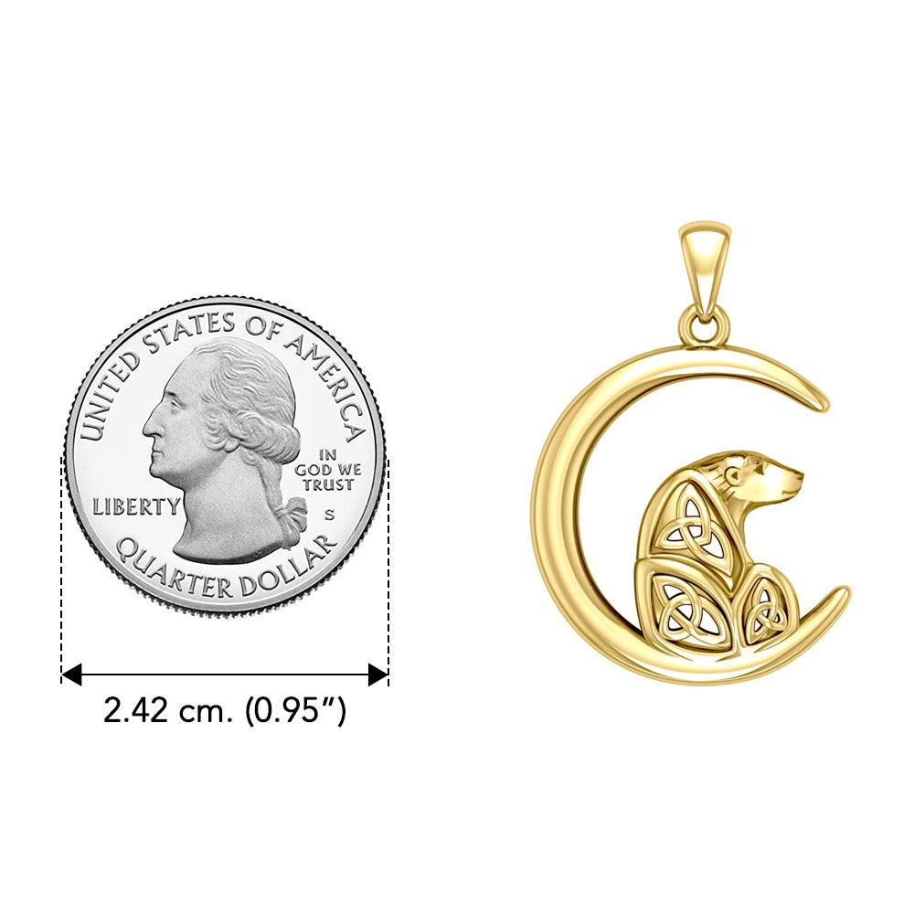 Celtic Spirit of The Arctic Polar Bear on The Moon Solid Yellow Gold Pendant GPD6015
