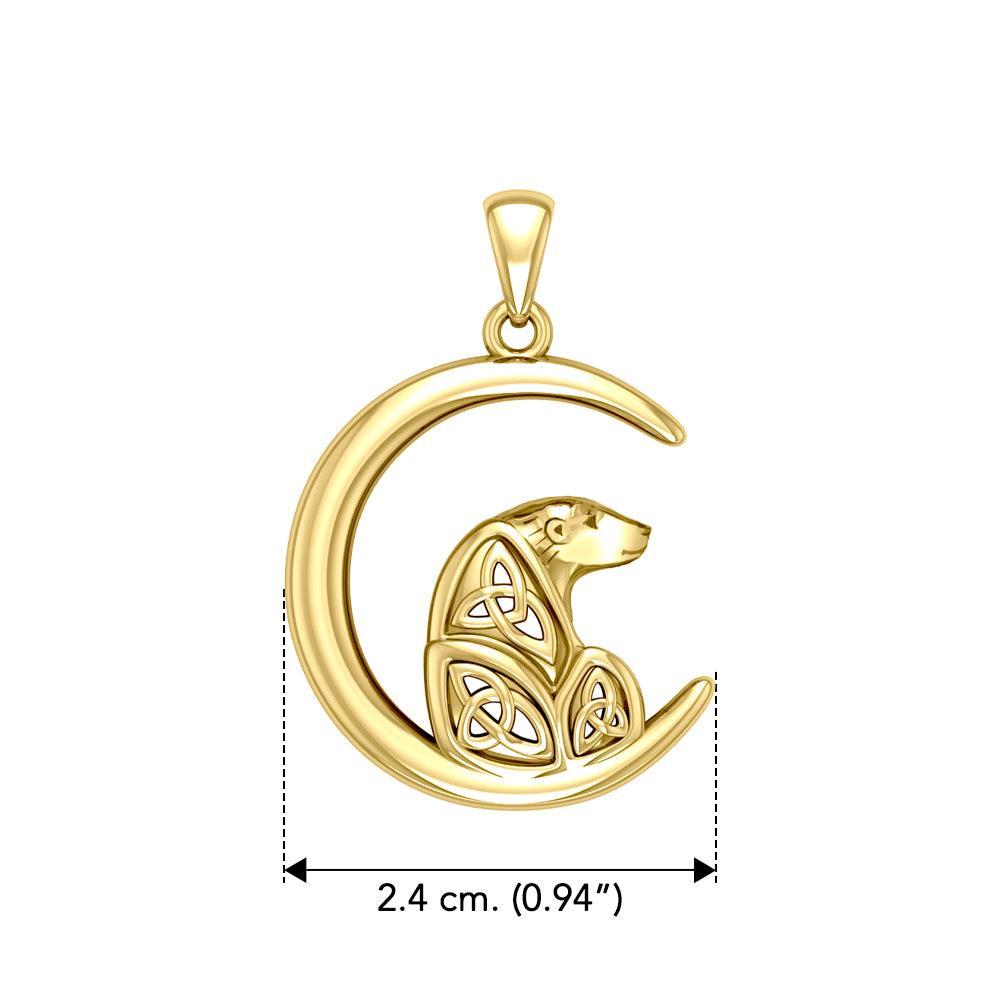 Celtic Spirit of The Arctic Polar Bear on The Moon Solid Yellow Gold Pendant GPD6015