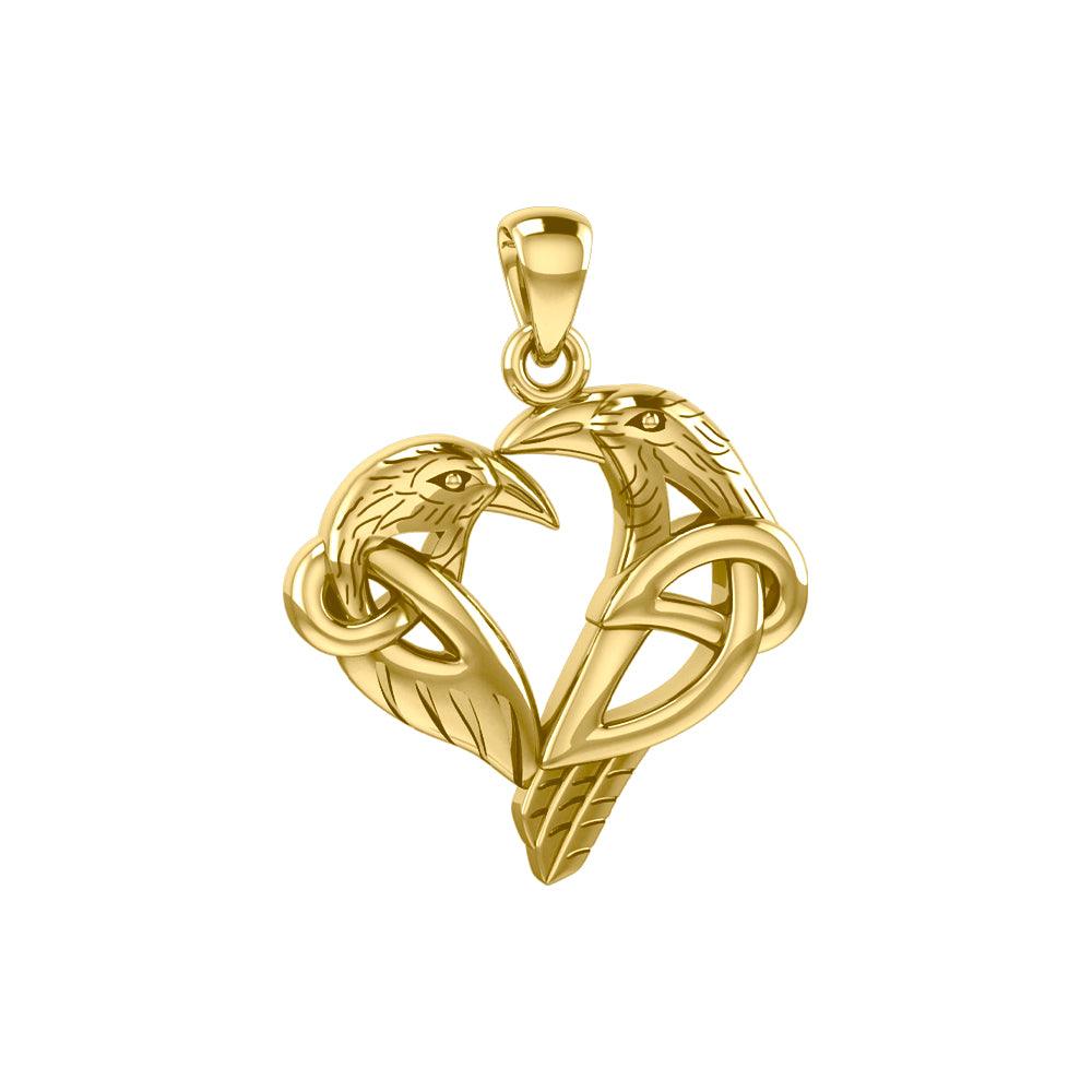Love of The Mythical Celtic Heart Raven Yellow Gold Pendant GPD6025