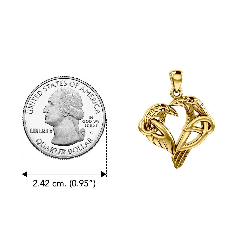 Love of The Mythical Celtic Heart Raven Yellow Gold Pendant GPD6025