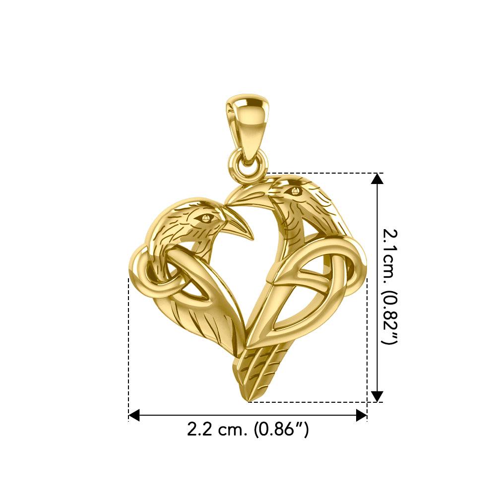 Love of The Mythical Celtic Heart Raven Yellow Gold Pendant GPD6025