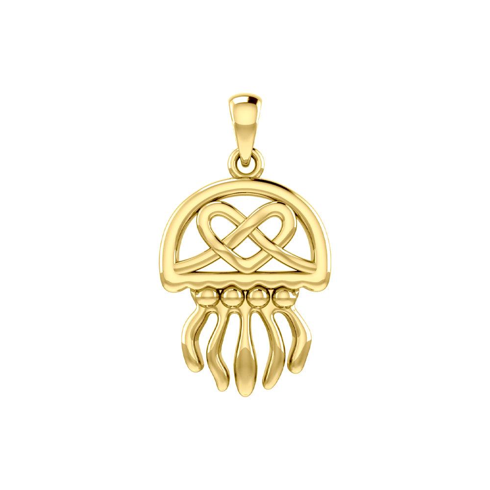 Jellyfish with Celtic Heart Solid Yellow Gold Pendant GPD6078