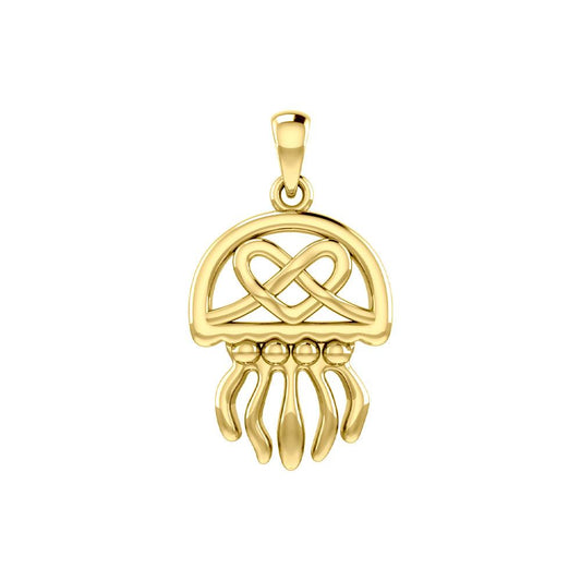 Jellyfish with Celtic Heart Solid Yellow Gold Pendant GPD6078