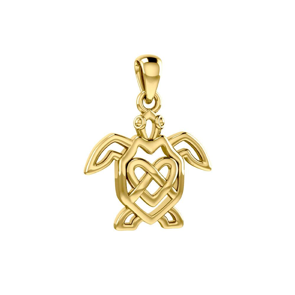 Turtle with Celtic Heart 14 Karat Solid Gold Pendant GPD6081