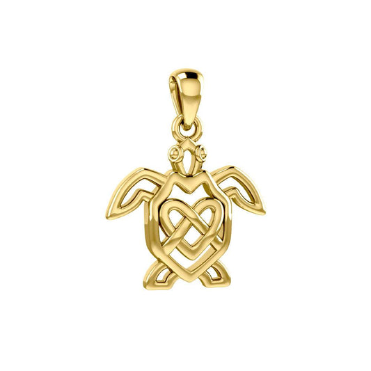 Turtle with Celtic Heart 14 Karat Solid Gold Pendant GPD6081