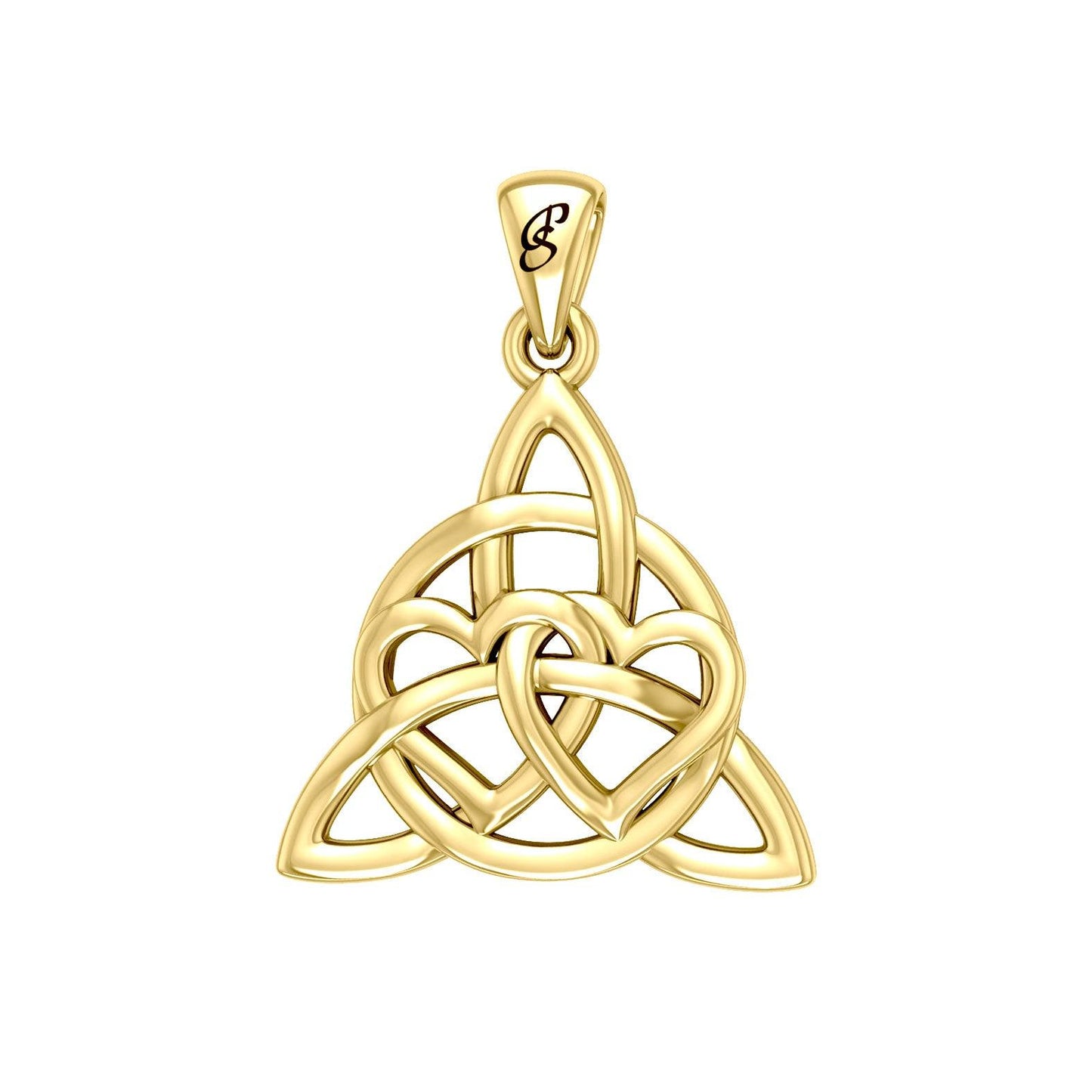 Enchantment Yellow Gold Double Hearts Connected with Magic Celtic Triquetra Pendant - GPD6194 by Peter Stone