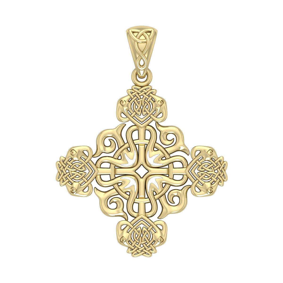 Modern Celtic Knotwork Cross Solid Gold Pendant GPD984