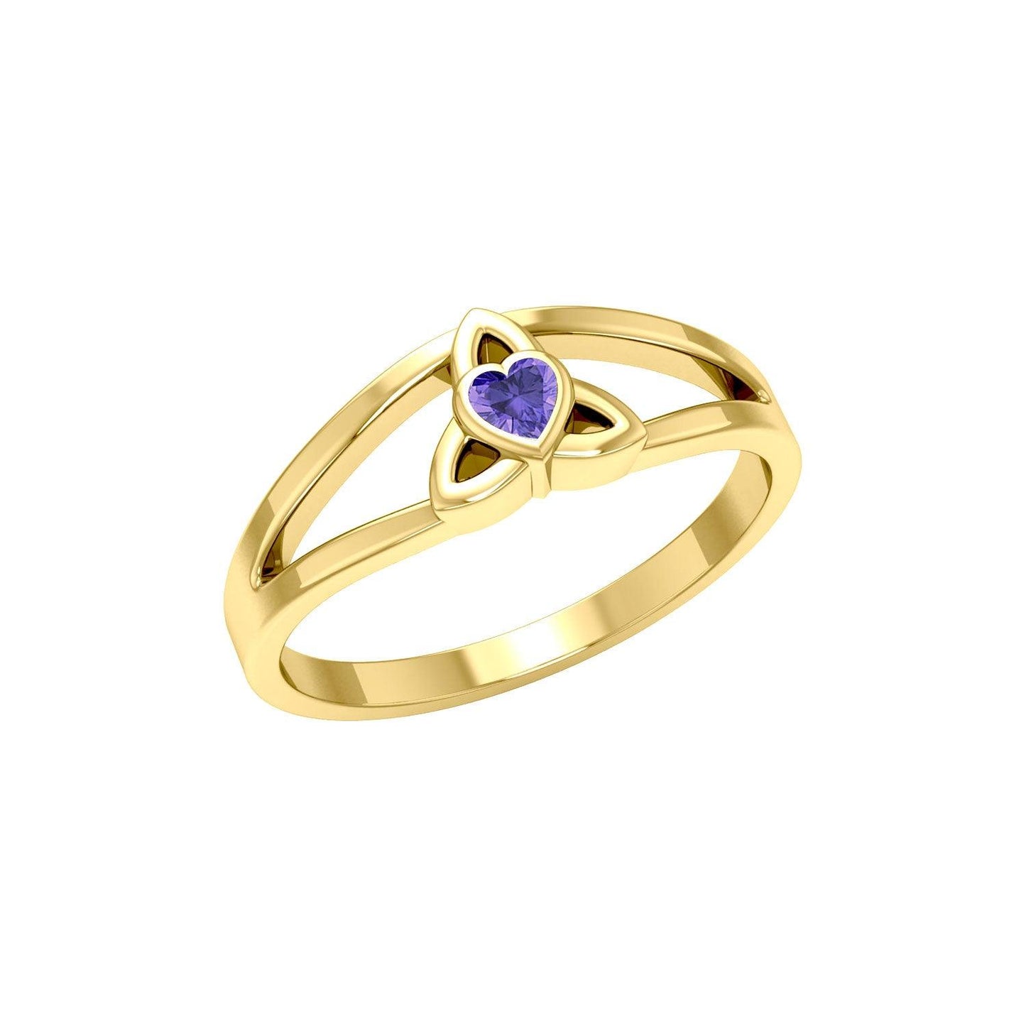 Celtic Trinity Knot 14 K Solid Gold Ring With Heart Gemstone GRI2309