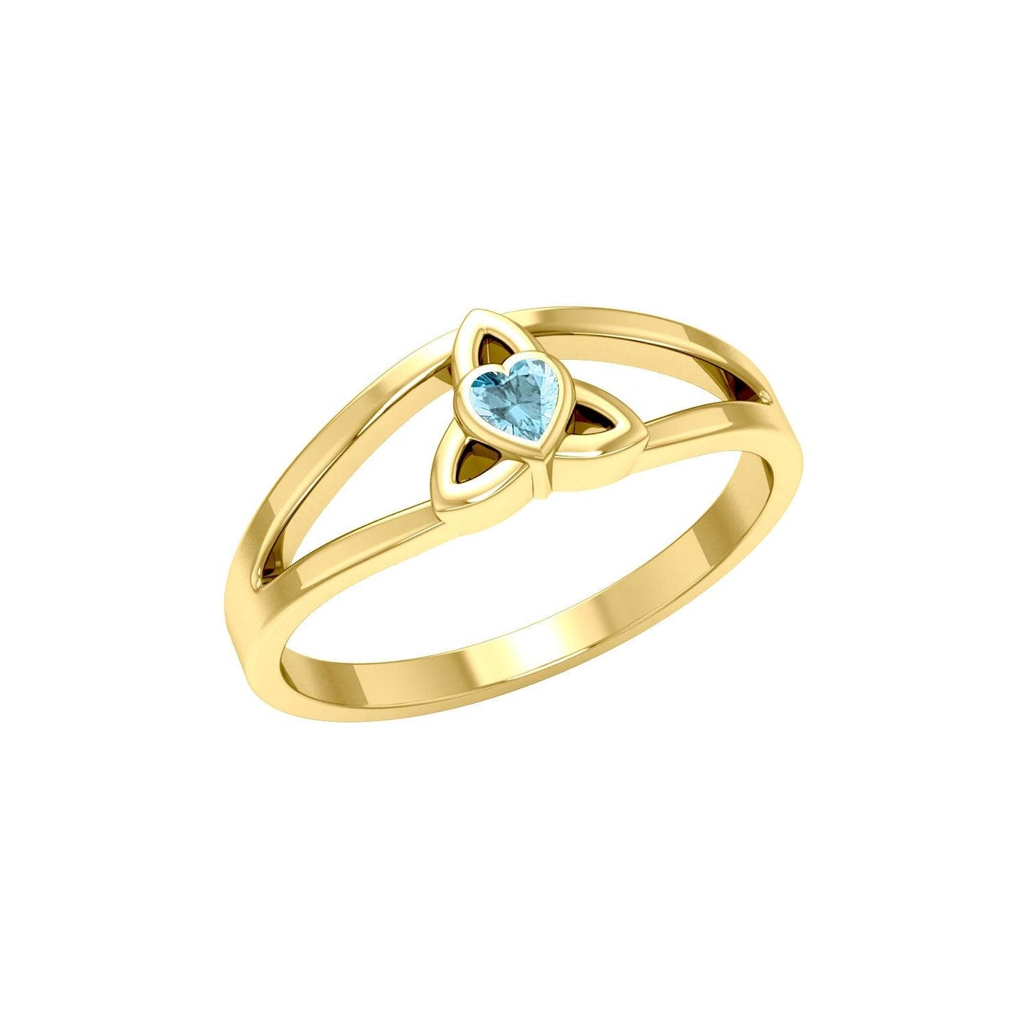 Celtic Trinity Knot 14 K Solid Gold Ring With Heart Gemstone GRI2309