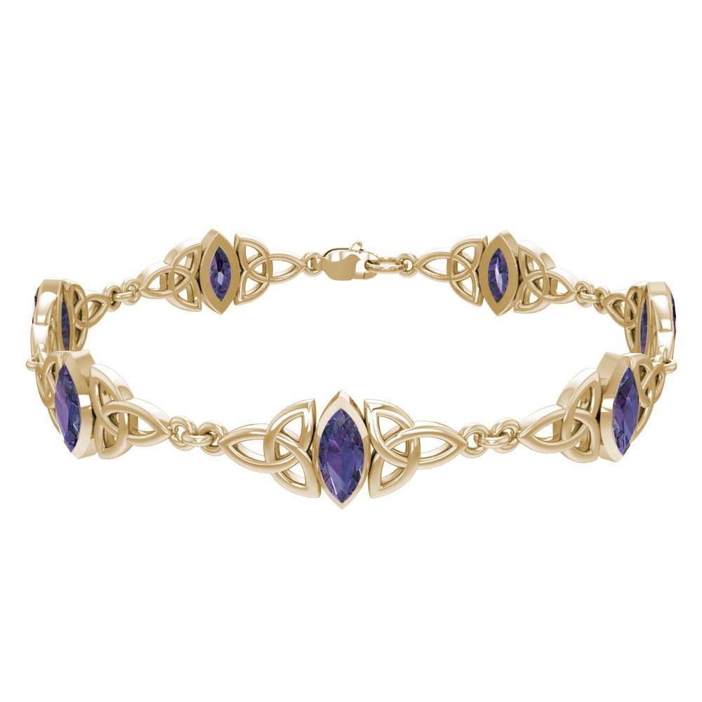 Solid Gold Celtic Trinity Knot with Gemstone Link Bracelet GTBG740