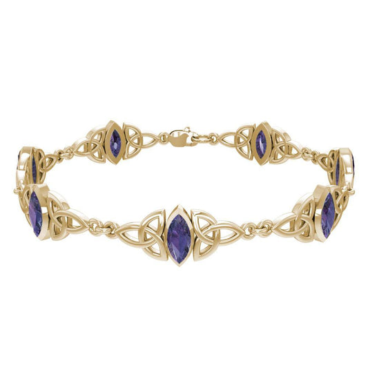 Solid Gold Celtic Trinity Knot with Gemstone Link Bracelet GTBG740