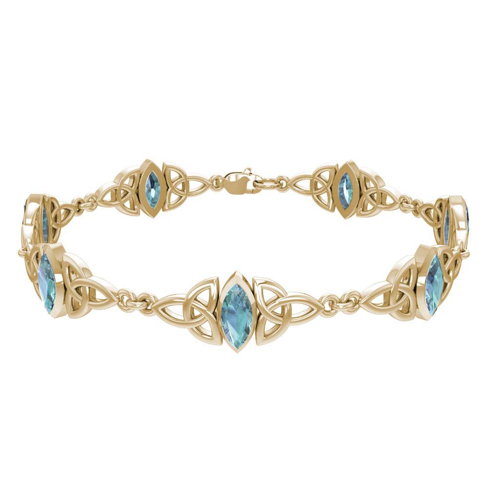 Solid Gold Celtic Trinity Knot with Gemstone Link Bracelet GTBG740