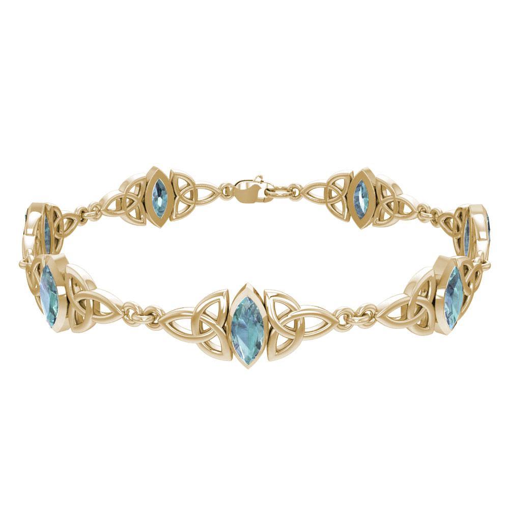 Solid Gold Celtic Trinity Knot with Gemstone Link Bracelet GTBG740