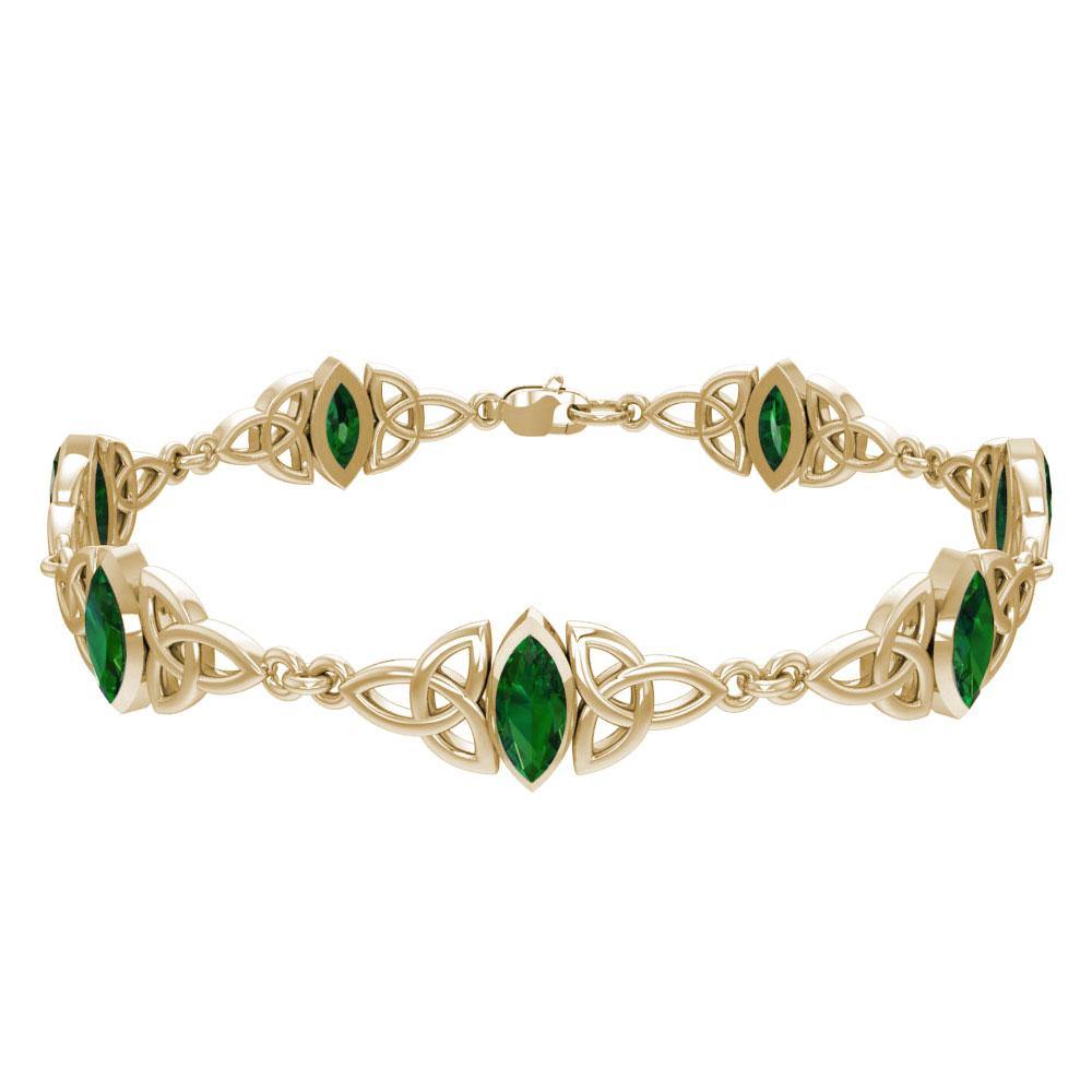 Solid Gold Celtic Trinity Knot with Gemstone Link Bracelet GTBG740