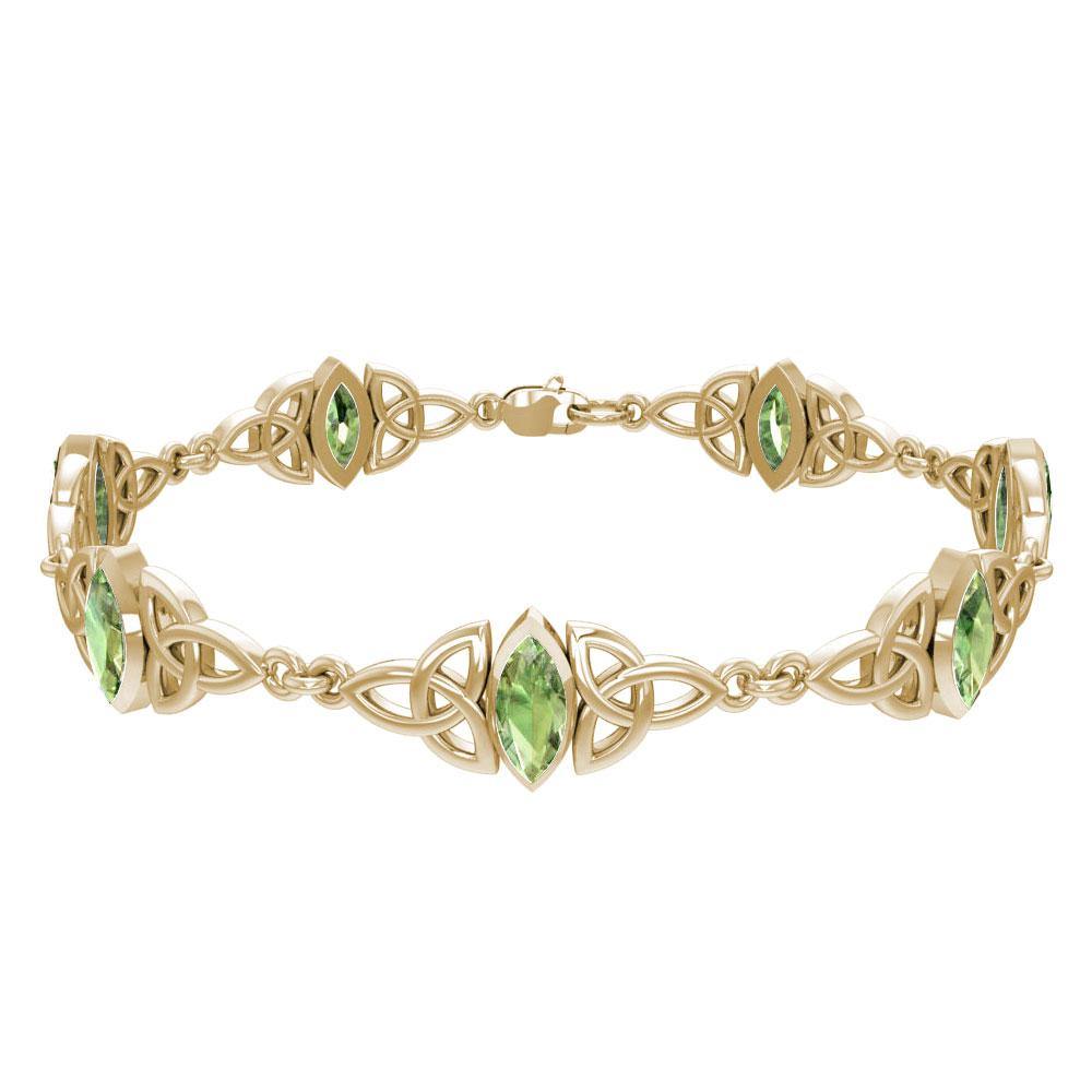 Solid Gold Celtic Trinity Knot with Gemstone Link Bracelet GTBG740
