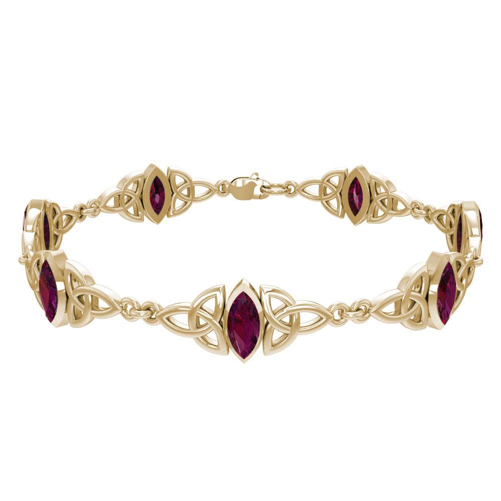 Solid Gold Celtic Trinity Knot with Gemstone Link Bracelet GTBG740